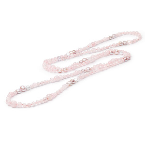 Colier lung din cuart roz si perle naturale DiAmanti 202-64-G